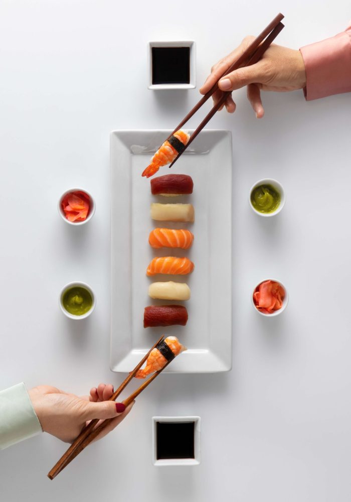 top-view-chopsticks-with-sushi top-view-chopsticks-with-sushi